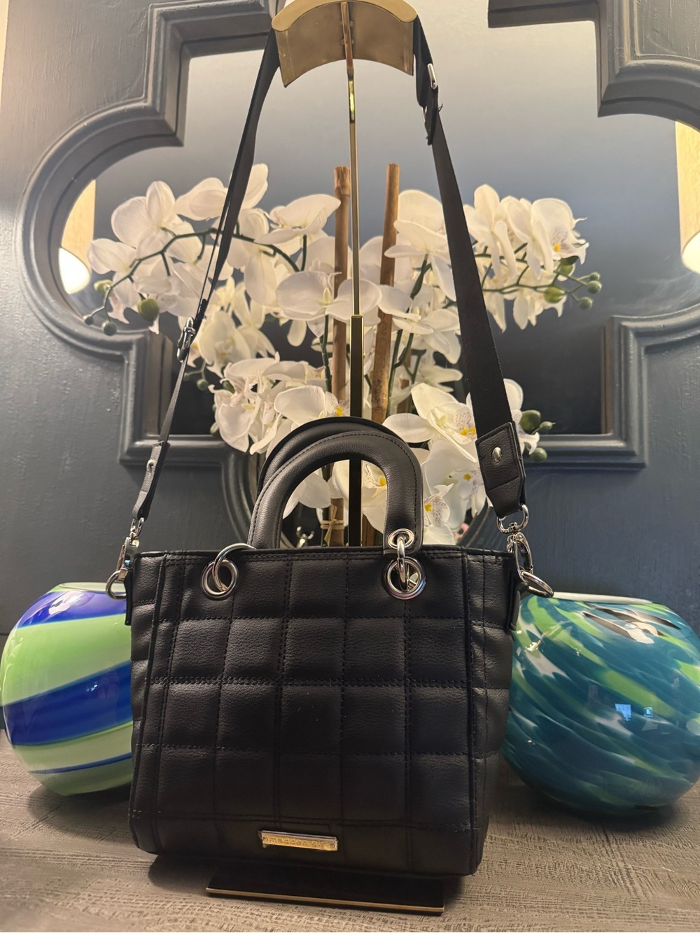 Madden Girl Black Quilted Satchel Bag with Dual Top Handkes NWOT